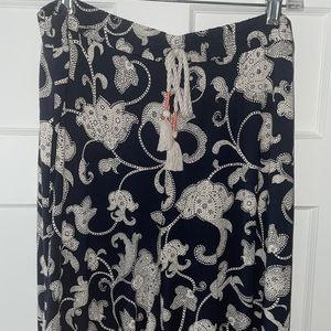 Anthropologie Womens Navy Floral Pull On Knit Lounge Pants High Rise Size L